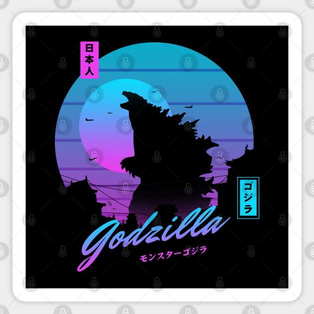 Godzilla sunset Sticker by mrcatguys